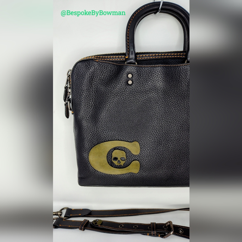 Coach Rogue Slim Briefcase -One of Kind Custom Upcycled Bag with Skulls. Black - Picture 5 of 16